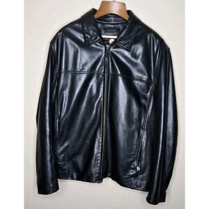 Marc New York Leather Jacket FITS XXL Full Zip Quilted Lined Classic Coat